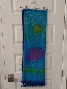 Rima Blue Multicolor Beach Sarong with Fringe